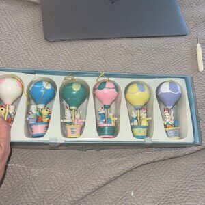 Vintage Wooden Easter Hot Air Balloon Ornaments 3 5/8 Set Of 6